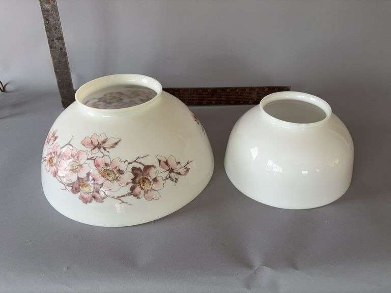 Two milk glass lamp shades image