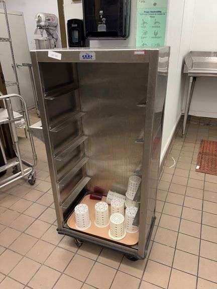 Stainless Banqueting or Food pan trolley on rollers, includes silverware baskets image