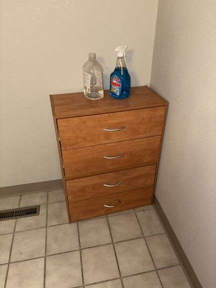 Contents of bathrooms includes (2) two  drawer cabinets, cleaning supplies, paper products, etc image