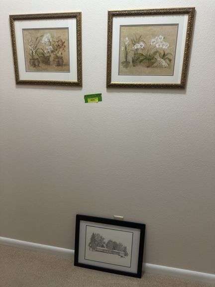 3pcs artwork and gold edged wall mirror