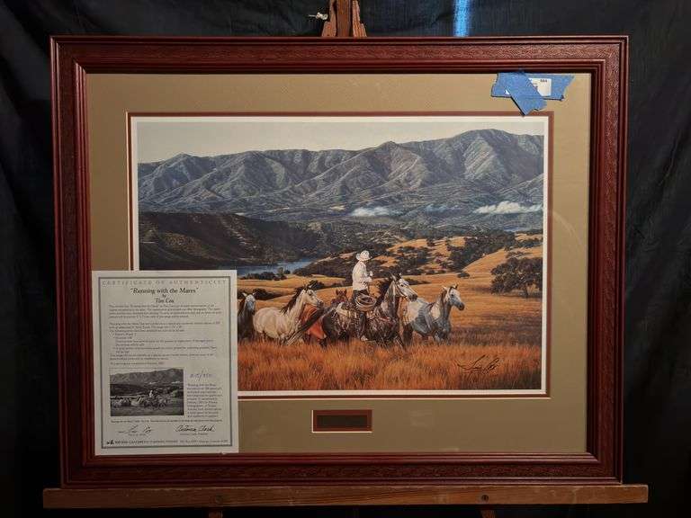 Signed and numbered print by Tim Cox “Running With the Mares” with certificate of authenticity 34 x 27 image