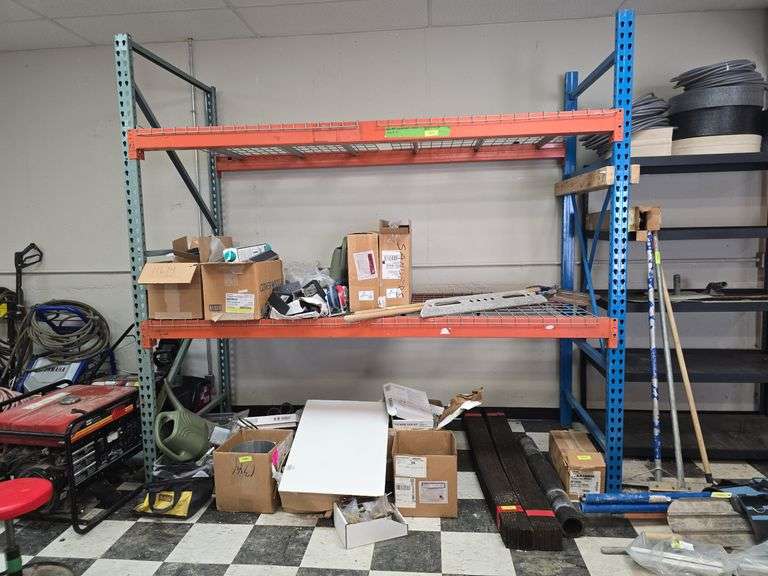 Pallet racking 42" x 8' uprights (3), 8' crossbars (4), wire shelving (4) NO CONTENTS!! image