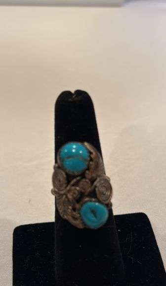 Vintage Turquoise ring, marked R, size approximately 6 image