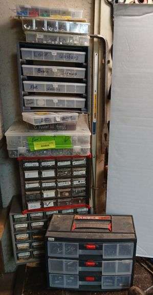 Several bin assortments and divided boxes of hardware image