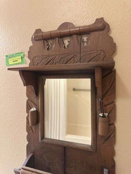 Antique mirror/towel rack, 13x27