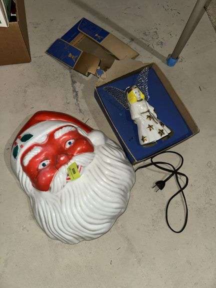 Vintage 15" light up Santa face and illuminated angel Both work