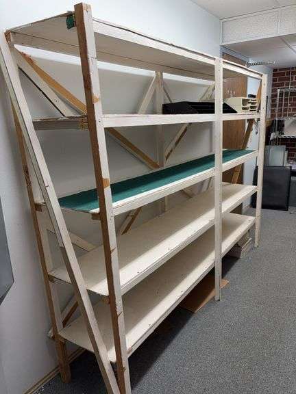 White wood storage rack 96x20x72 with contents, heavy bring help to move image
