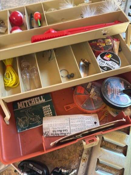 Tackle box with tackle, flies