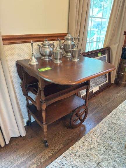 Butlers cart with Woodbury Pewter service set and a Made in Holland bell image