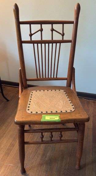 Stick and ball style straight back chair with leather seat image