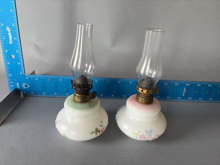 Pair painted dresser lamps, 7” tall image