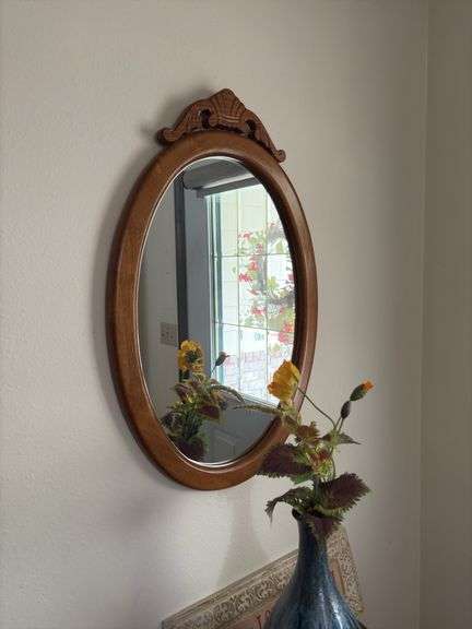 Half moon table, wall mirror and decor