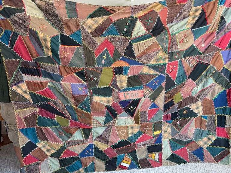 80x64 crazy quilt Has 1900 stitched into it image