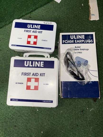 Uline foam ear plugs, two Uline first aid kits image