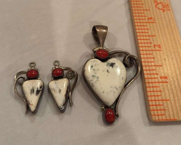 Sterling White Buffalo pendant and earrings, maker Gauy G image