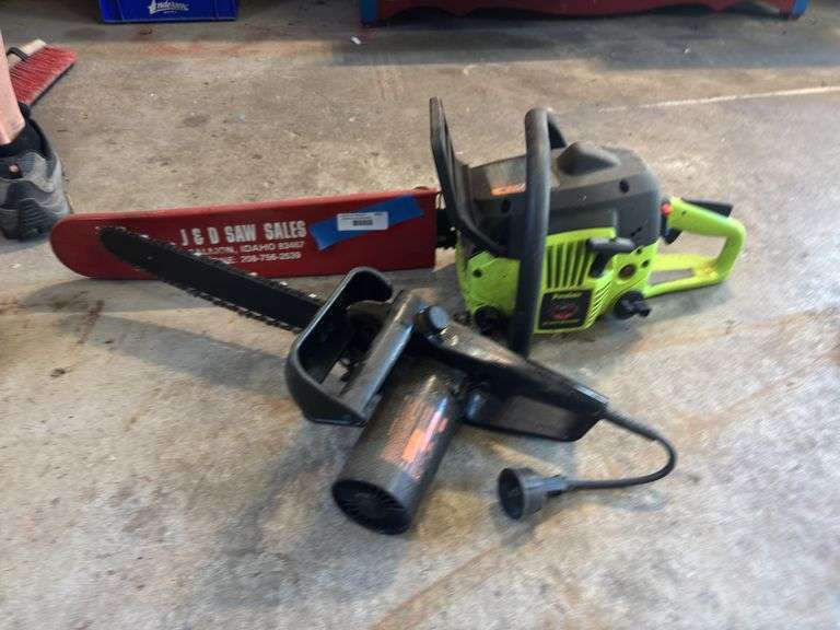 Poulan wood shark gas powered chainsaw and electric Remington chainsaw image