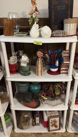 Shelf and all includes small personal cooler, decorative vases, a clown and more image