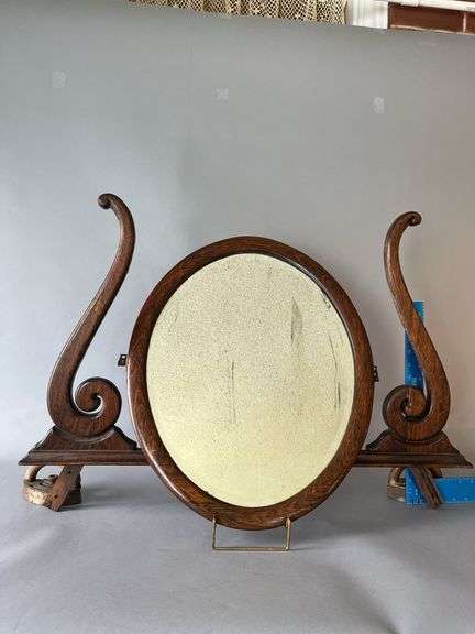 Oak framed wishbone mirror and yoke, frame is 32.5" wide image