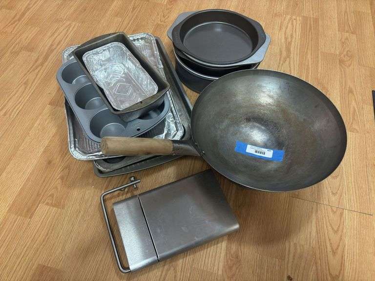 Large wok, baking pans, cake pans, stainless steel cheese slicer image