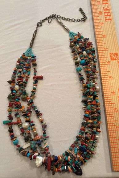Vintage Native American  5 strand Gemstone Necklace image