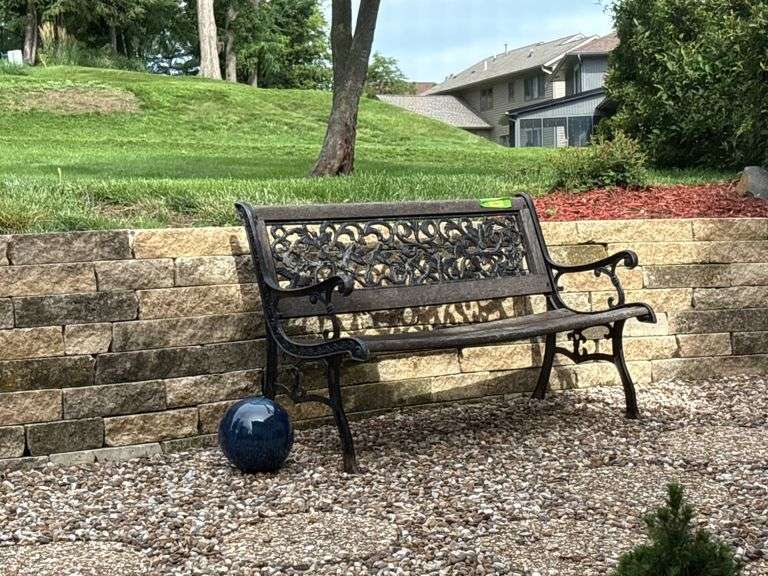 4' park bench and gazing ball
