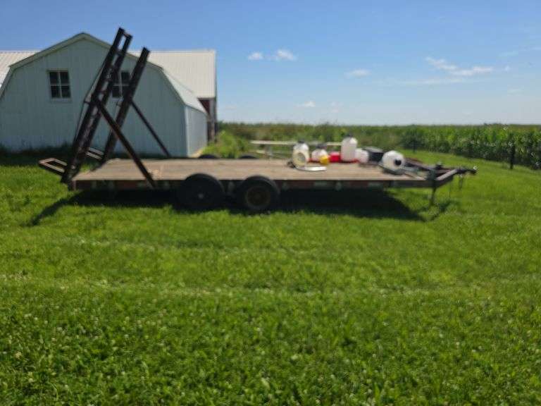 7 x 18' tandem axle flatbed trailer, homebuilt w/ trailer house axles, 7.5' loading ramps, d ring tie downs at 36" intervals *WIRE TRANSFER REQUIRED* image