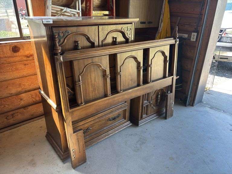 Vintage 70s era three-piece bedroom set - full size headboard, nightstand, and dresser by Bassett furniture industries image