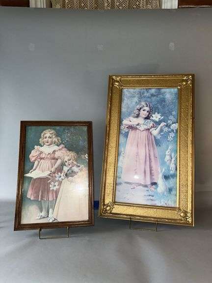 2 Victorian styled framed pictures of little girls 13x19, 17x30 image