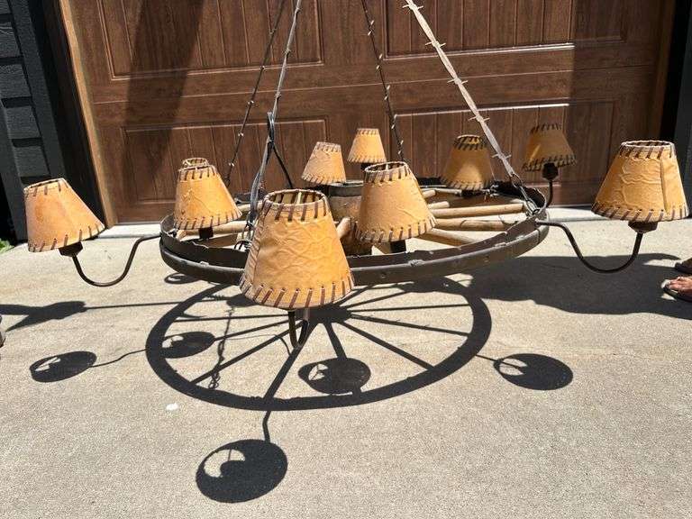 36" buggy wheel chandelier image