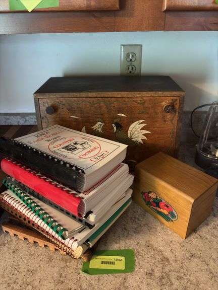 Cookbooks, breadbox, recipe box image