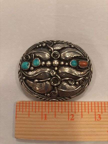 Thomas Jr. Sterling Turquoise and Coral belt buckle image
