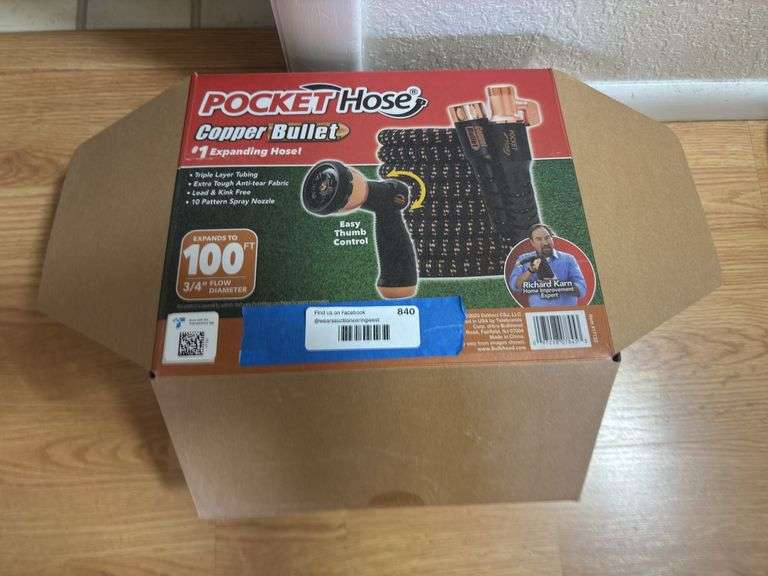 New in box pocket hose copper bullet 100 foot extendable water hose image