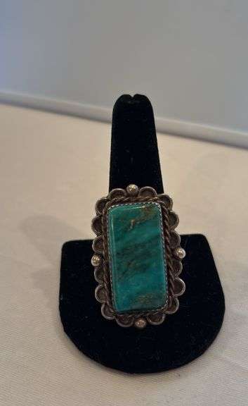Turquoise ring band marked, size approximately 10 image