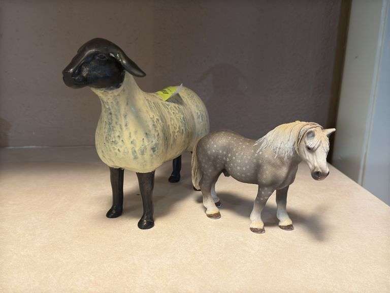 Brass? sheep and draft horse figurine image