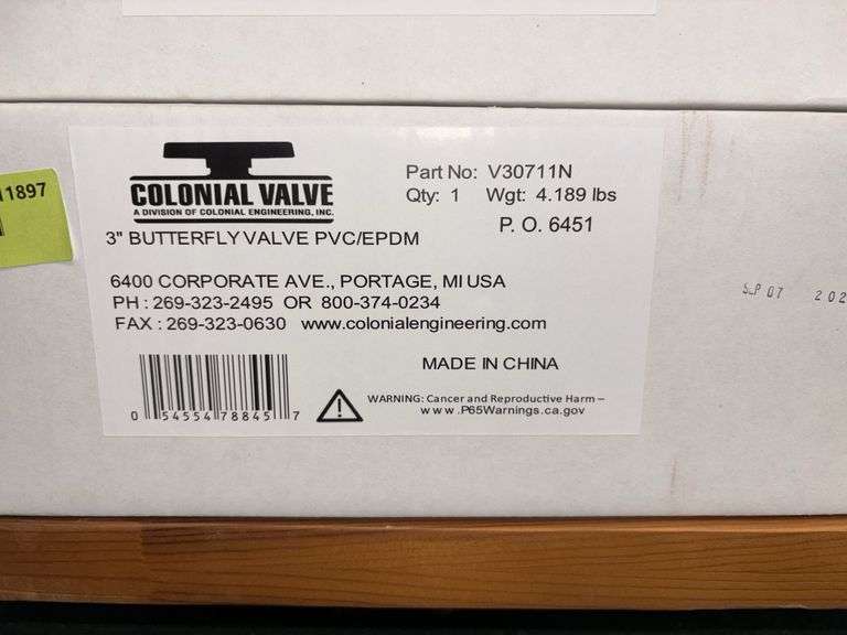 Colonial Valve 3” butterfly valve pvc/epdm Part V30711N image