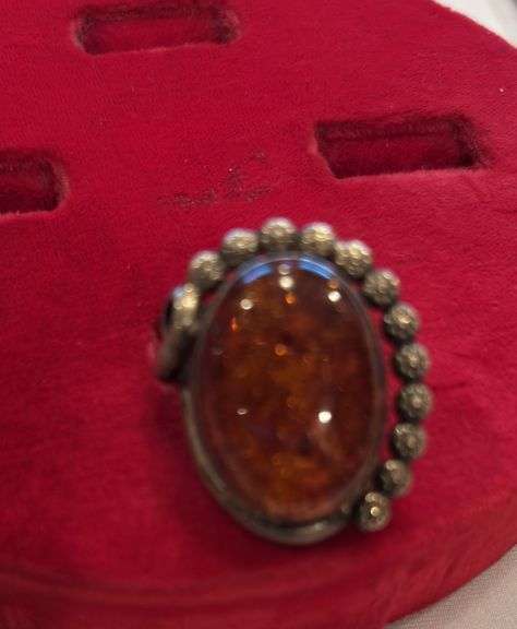 Vintage Sterling Amber Ring size approximately 7 image