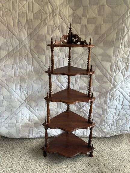 Walnut 5 shelf corner shelf 18 x 18 at base x 56  tall image