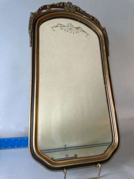Nurre Mirrors etched glass wall mirror 15 x 28 Note says “Bought in 1929” image
