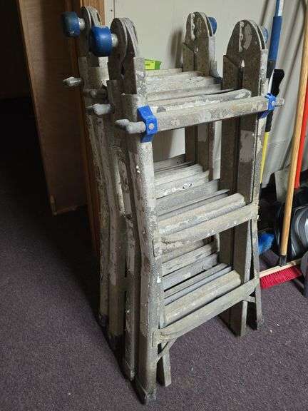 2 Werner multi function ladders lots of concrete residue on them, NOT pretty! image