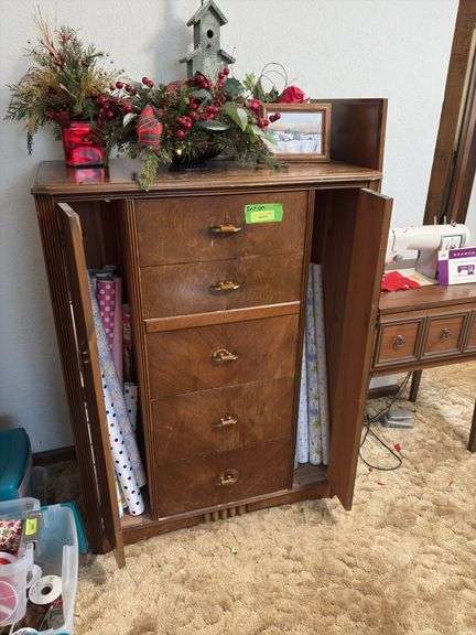 20D x 36L x 48H dresser with five drawers and two side doors Very Neat NO CONTENTS! image