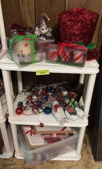 Shelf and all includes holiday decor, candles, jester music box, etc image