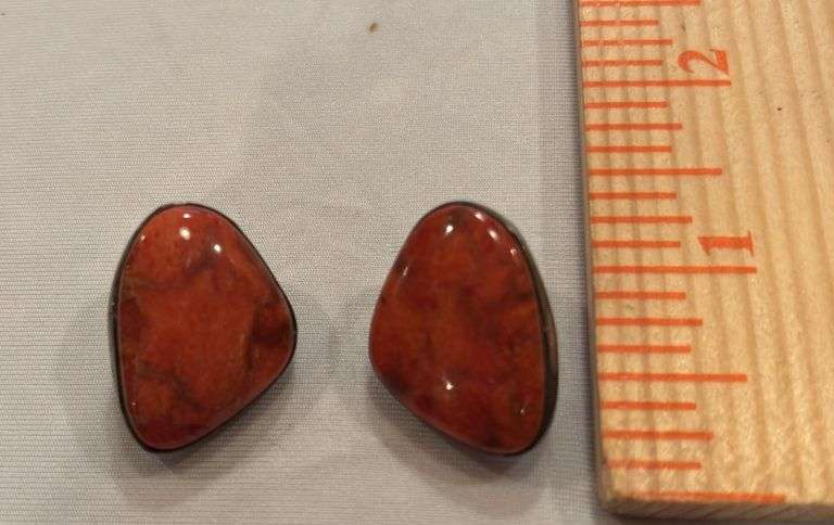 Sterling Spiny Oyster (?) pierced earrings image