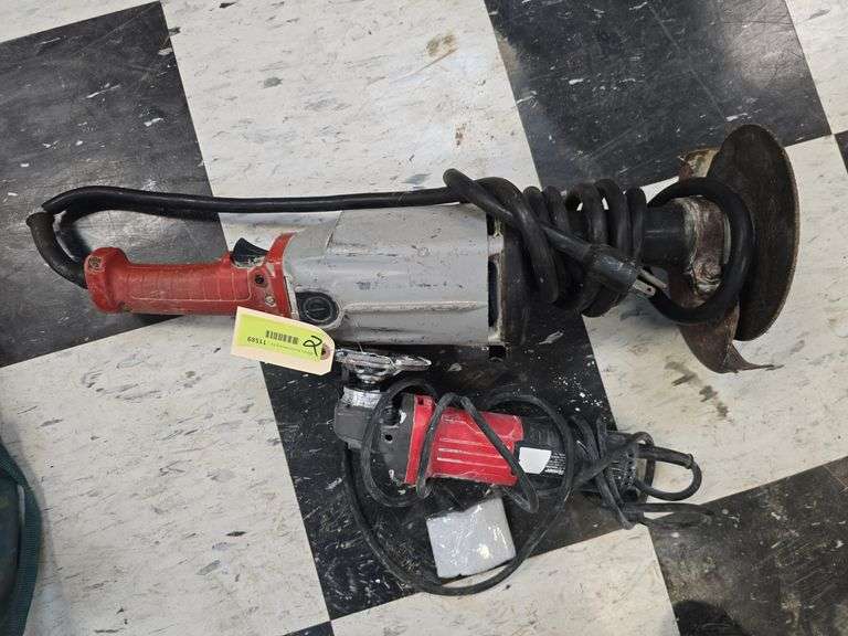 Milwaukee straight shaft grinder and Bauer angle grinder image