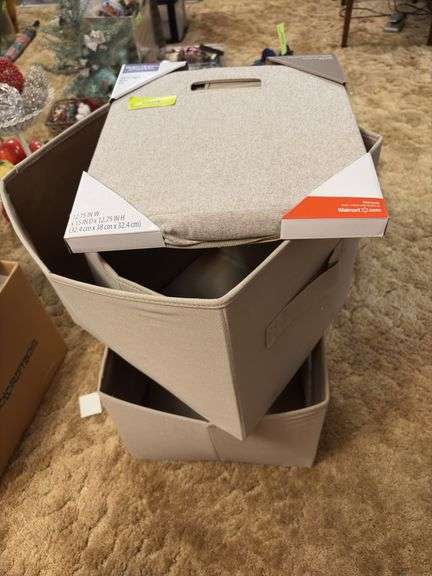 Four fabric storage totes