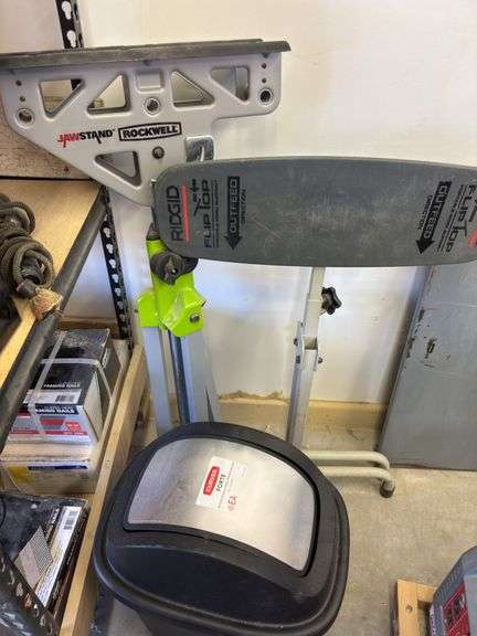 Rockwell Jaw stand, trash can, Ridgid Flip top with support image