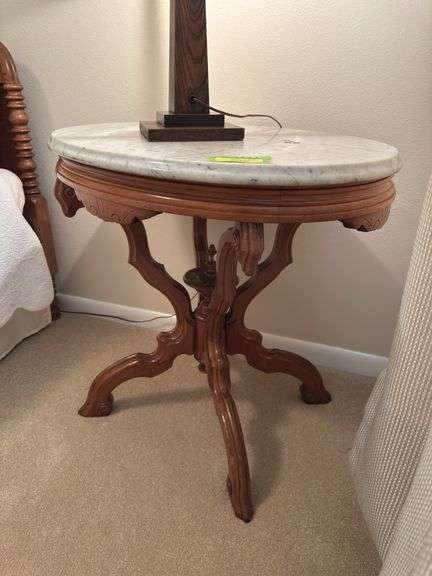 Walnut marble top parlor table 22 x 30 x 27H
