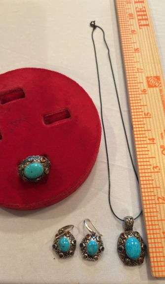 Necklace, earrings and Ring (size approximately 7) marked Thailand image