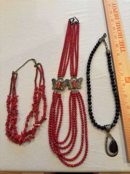 Onyx Necklace marked China 925, Butterfly Necklace image