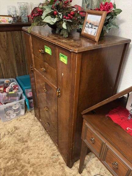20D x 36L x 48H dresser with five drawers and two side doors Very Neat NO CONTENTS!