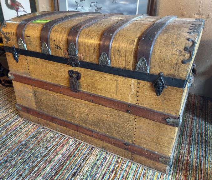 Wood and metal steamer trunk 22 x 36 x 24H image